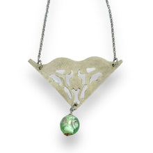 Load image into Gallery viewer, Beautiful upcycled repurposed silver plate &amp; green flower glass bead pendant necklace
