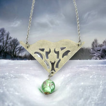 Load image into Gallery viewer, Beautiful upcycled repurposed silver plate &amp; green flower glass bead pendant necklace
