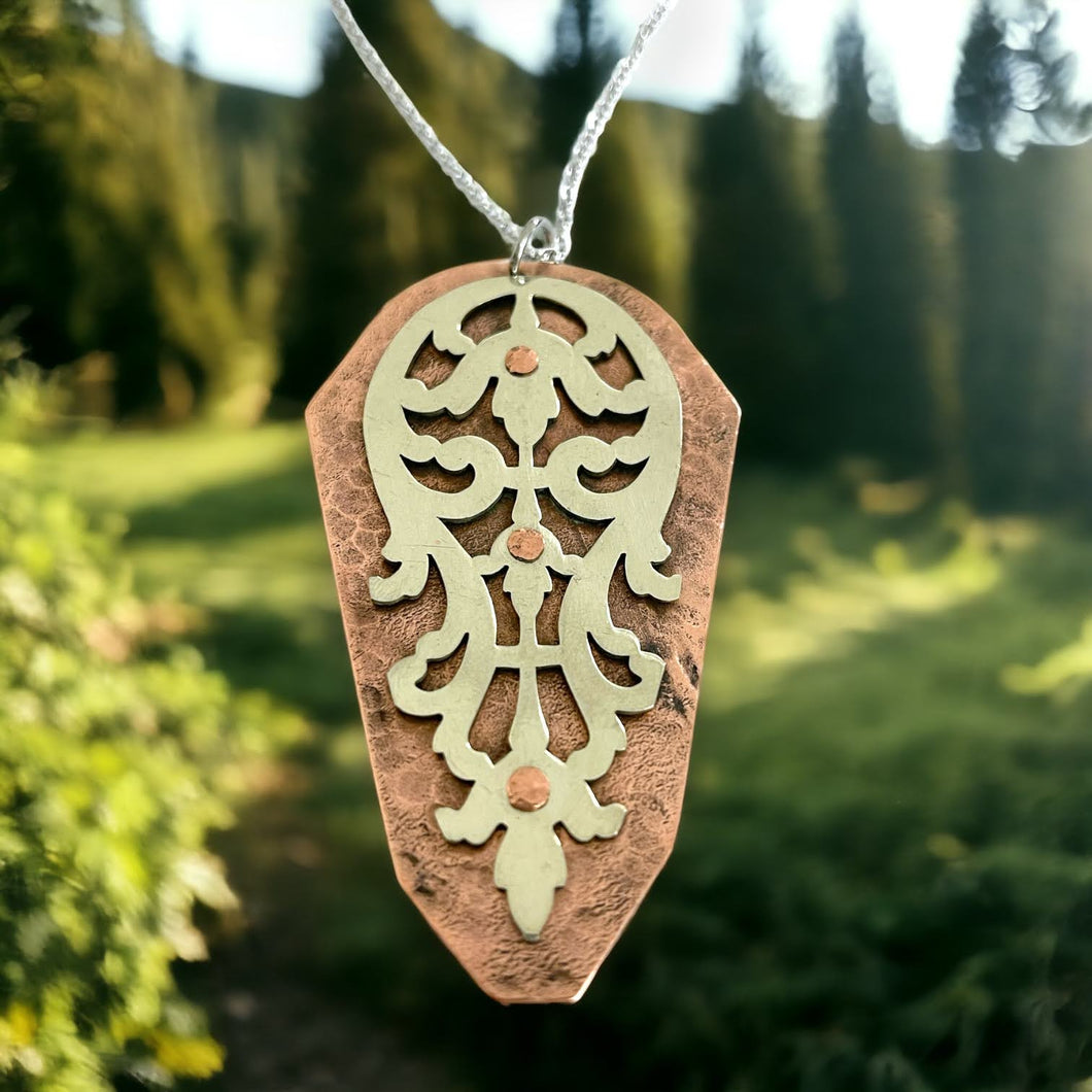 ARTISAN'S CHOICE: upcycled repurposed silver plate & copper pendant necklace