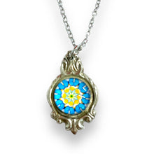 Load image into Gallery viewer, Stunning upcycled repurposed silver plated &amp; turquoise glass pendant necklace made from vintage spoon
