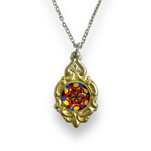 Load image into Gallery viewer, Stunning upcycled repurposed silver plated &amp; rainbow glass pendant necklace made from vintage spoon
