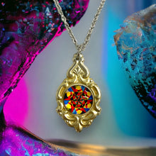 Load image into Gallery viewer, Stunning upcycled repurposed silver plated &amp; rainbow glass pendant necklace made from vintage spoon
