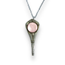 Load image into Gallery viewer, Stunning upcycled repurposed silver plated &amp; pink glass pendant necklace made from vintage spoon
