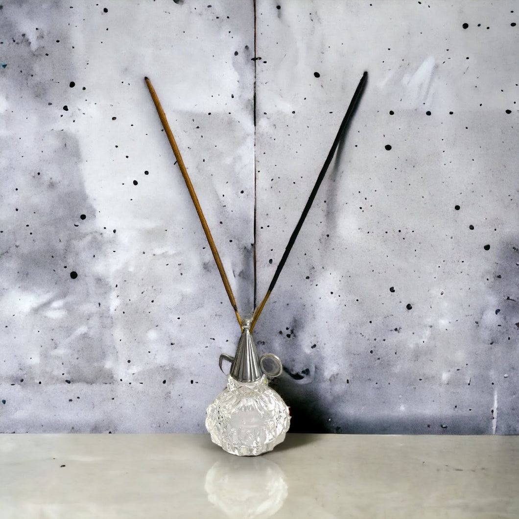 Gorgeous and unique upcycled silver plate and crystal incense stick holder