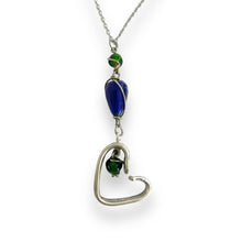 Load image into Gallery viewer, Pretty &amp; romantic upcycled repurposed silver plate &amp; glass bead heart pendant necklace

