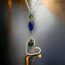 Load image into Gallery viewer, Pretty &amp; romantic upcycled repurposed silver plate &amp; glass bead heart pendant necklace
