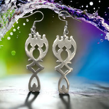 Load image into Gallery viewer, Stunning upcycled silver plated filigree dangly earrings made from vintage bowl
