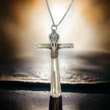 Load image into Gallery viewer, ARTISAN&#39;S CHOICE: upcycled repurposed silver plated copper cross necklace pendant
