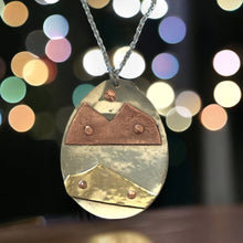 Load image into Gallery viewer, ARTISAN&#39;S CHOICE: upcycled repurposed silver plated copper abstract landscape necklace
