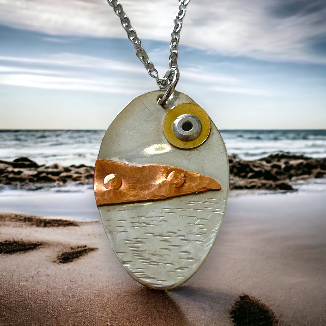 ARTISAN'S CHOICE: upcycled repurposed silver plated copper abstract landscape necklace