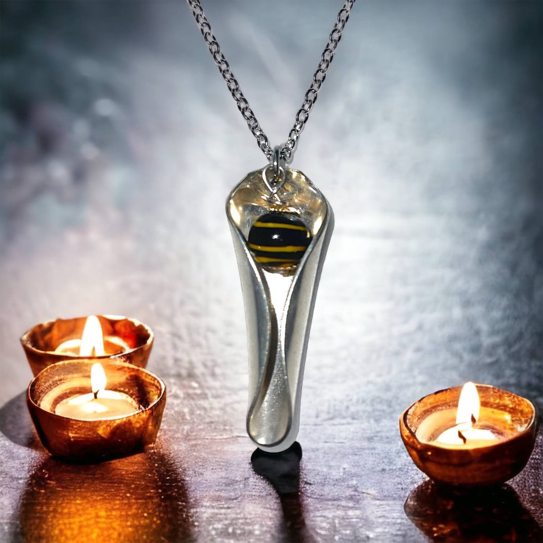 Stylish upcycled repurposed silver plate & glass bead tiger's eye pendant necklace