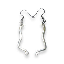 Load image into Gallery viewer, Beautiful dangly upcycled repurposed silver plated earrings made from vintage fork
