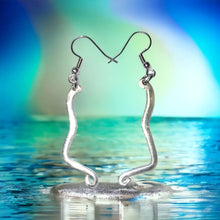 Load image into Gallery viewer, Beautiful dangly upcycled repurposed silver plated earrings made from vintage fork
