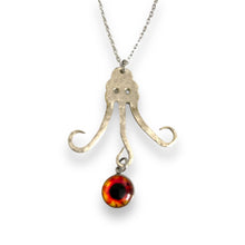 Load image into Gallery viewer, Beautiful upcycled repurposed textured silver plate octopus eye pendant necklace
