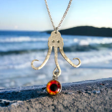 Load image into Gallery viewer, Beautiful upcycled repurposed textured silver plate octopus eye pendant necklace
