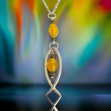 Load image into Gallery viewer, Beautiful upcycled repurposed silver plate yellow glass bead fish pendant necklace
