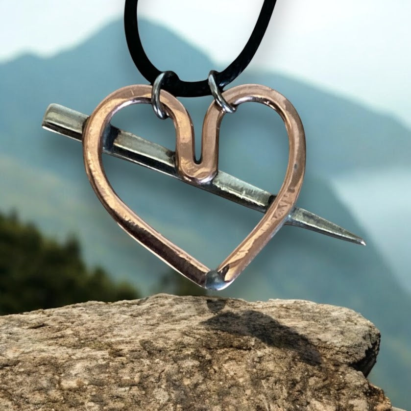 Upcycled repurposed hammered copper wire and fork tine pendant necklace