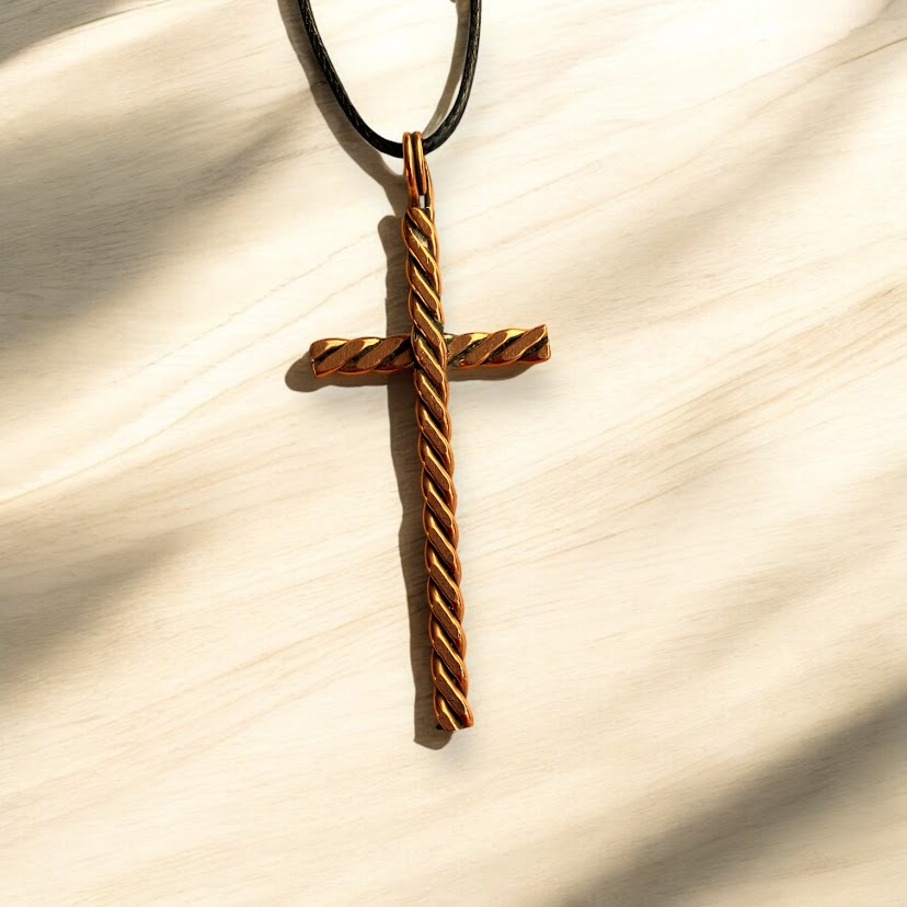 Upcycled and repurposed copper wire cross pendant necklace