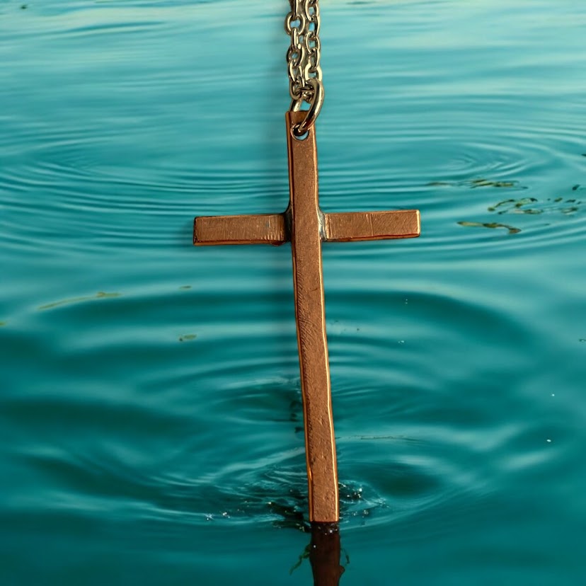 Upcycled and repurposed copper wire cross pendant necklace