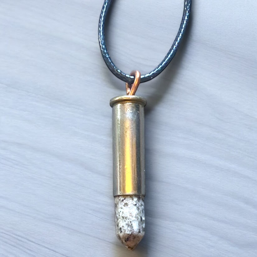 Upcycled & repurposed bullet pendent with semi precious stone