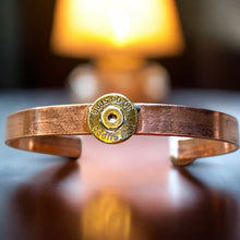 Load image into Gallery viewer, Upcycled and repurposed copper bracelet with bullet end
