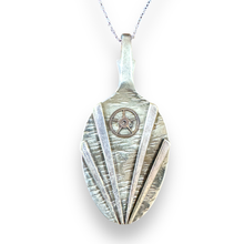 Load image into Gallery viewer, Stunning upcycled repurposed steampunk textured silver-plated pendant made from upcycled cutlery
