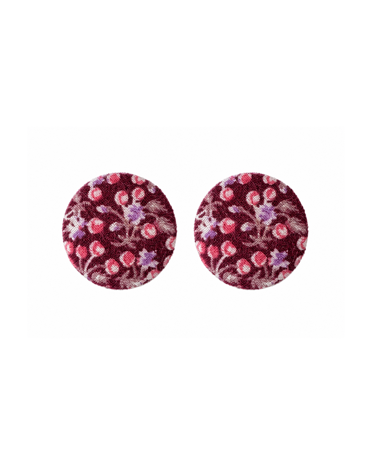 Burgundy Floral Stud Earrings | Handcrafted Upcycled Fabric Jewellery