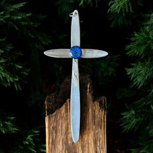 Load image into Gallery viewer, Beautiful crucifix cross hanging ornament made from upcycled silver plated cutlery
