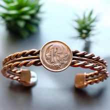 Load image into Gallery viewer, Upcycled and repurposed copper wire bracelet with Australian 1 cent coin
