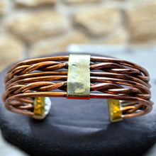 Load image into Gallery viewer, Upcycled and repurposed copper wire bracelet with brass fittings
