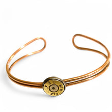 Load image into Gallery viewer, Upcycled and repurposed wire copper bracelet and bullet case end

