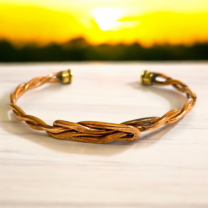 Upcycled and repurposed twisted copper knot wire bracelet