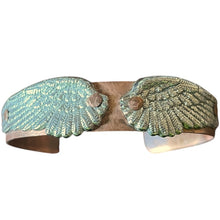 Load image into Gallery viewer, Upcycled and repurposed solid copper bracelet with wings
