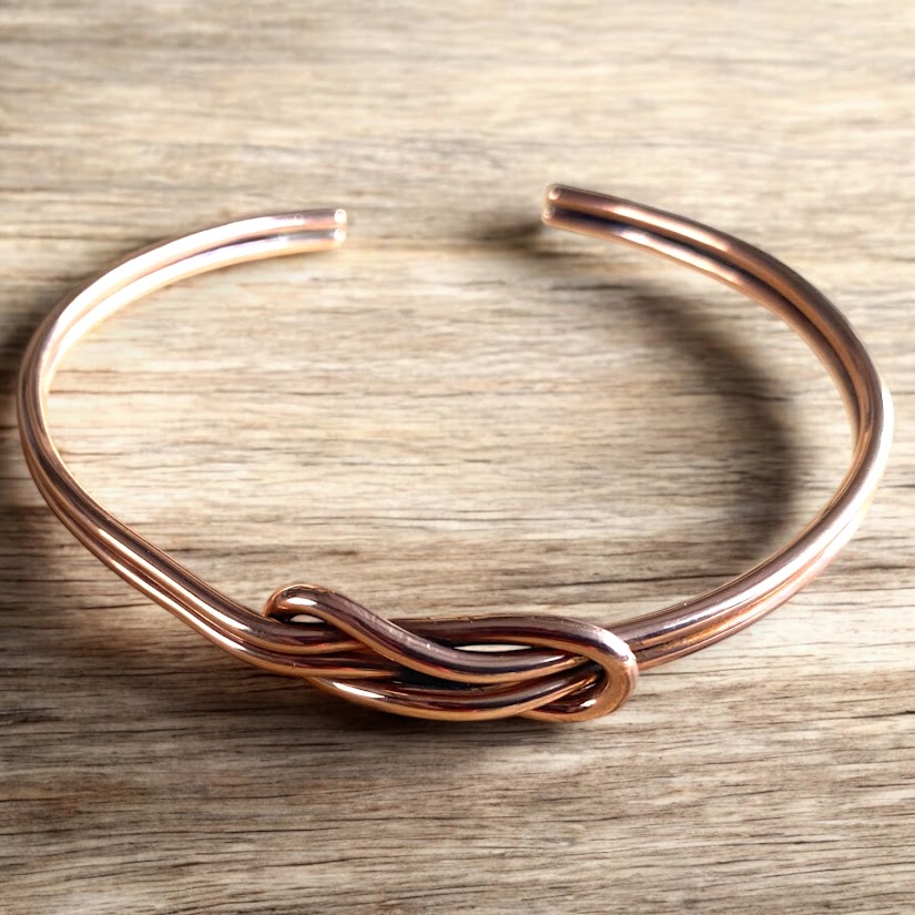 Upcycled and repurposed wire copper knot bracelet