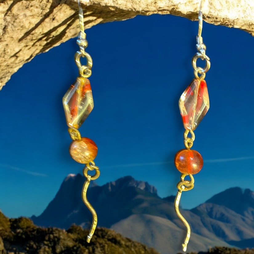 Upcycled repurposed silver plated earings with red glass beads