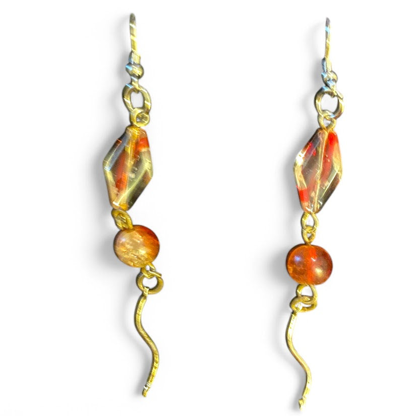 Upcycled repurposed silver plated earings with red glass beads
