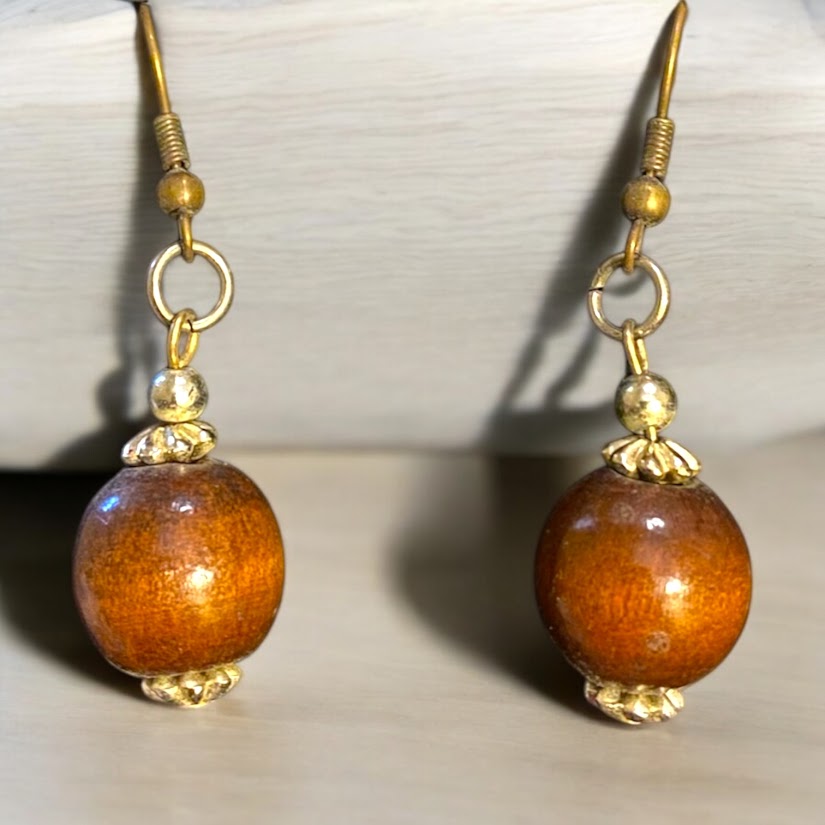 Upcycled repurposed wooden bead earings