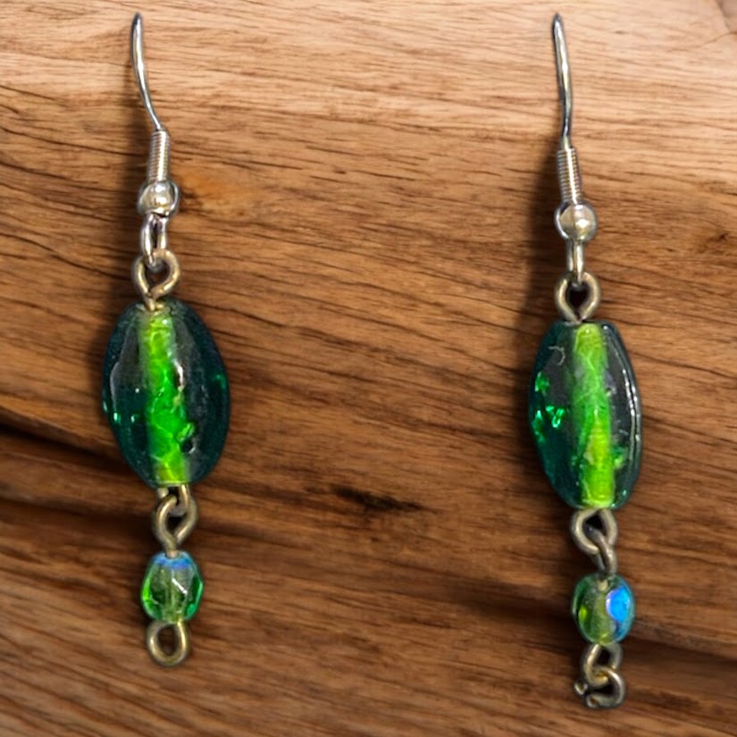 Upcycled repurposed green glass bead earings