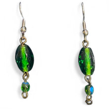 Load image into Gallery viewer, Upcycled repurposed green glass bead earings
