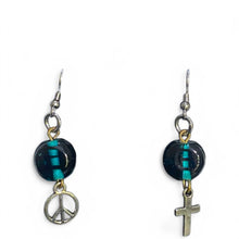 Load image into Gallery viewer, Upcycled repurposed blue glass bead earings
