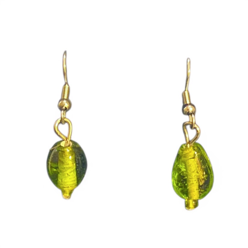 Lime Green Glass Bead Earrings | Handcrafted Reclaimed Jewellery