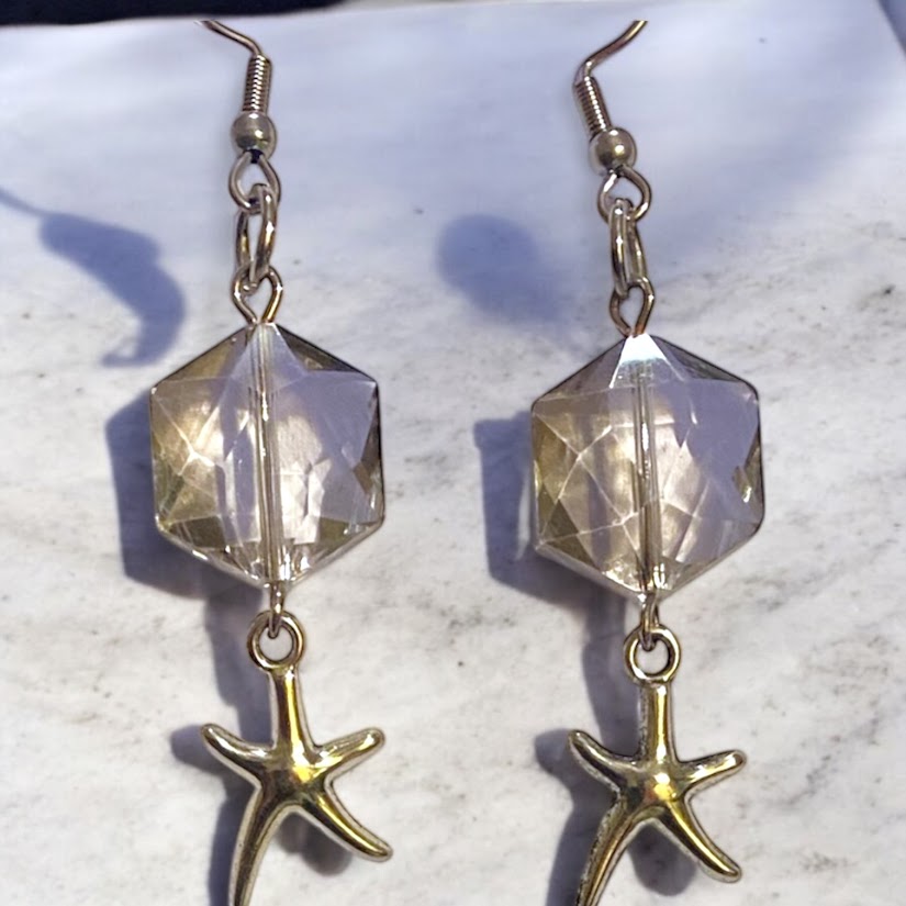 Upcycled repurposed  glass bead and starfish earings