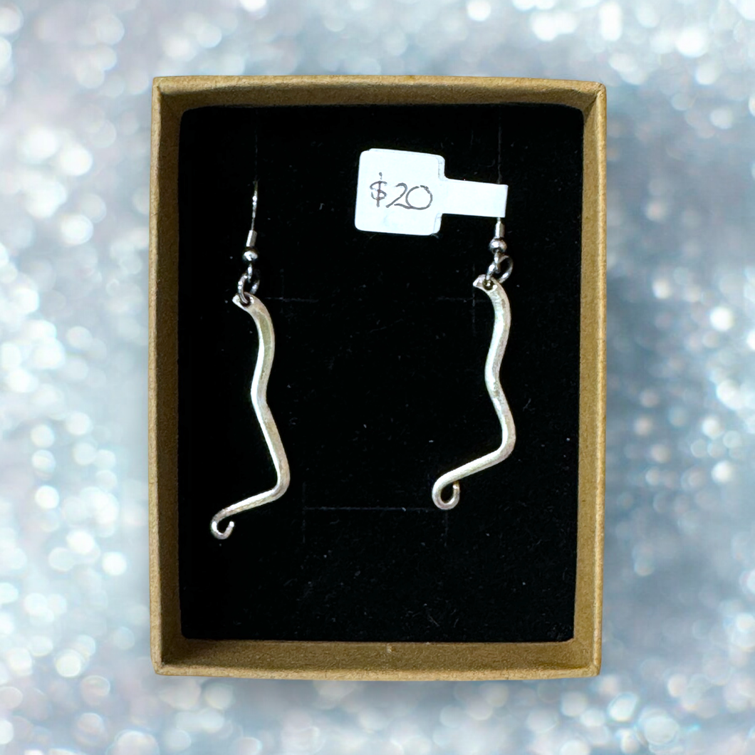 Upcycled repurposed silver plated abstract fork tine earrings