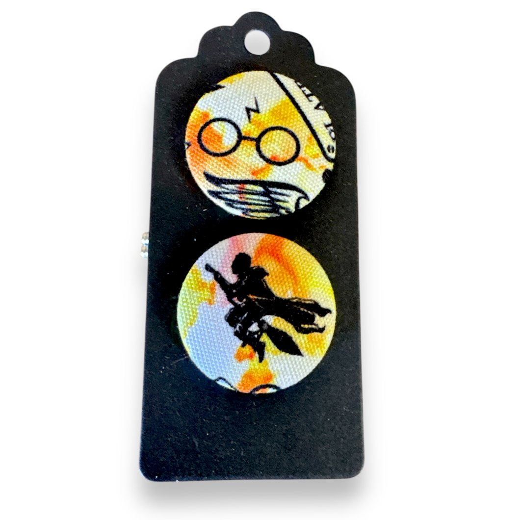 Upcycled fabric covered stud earrings with stainless steel posts - wizard boy