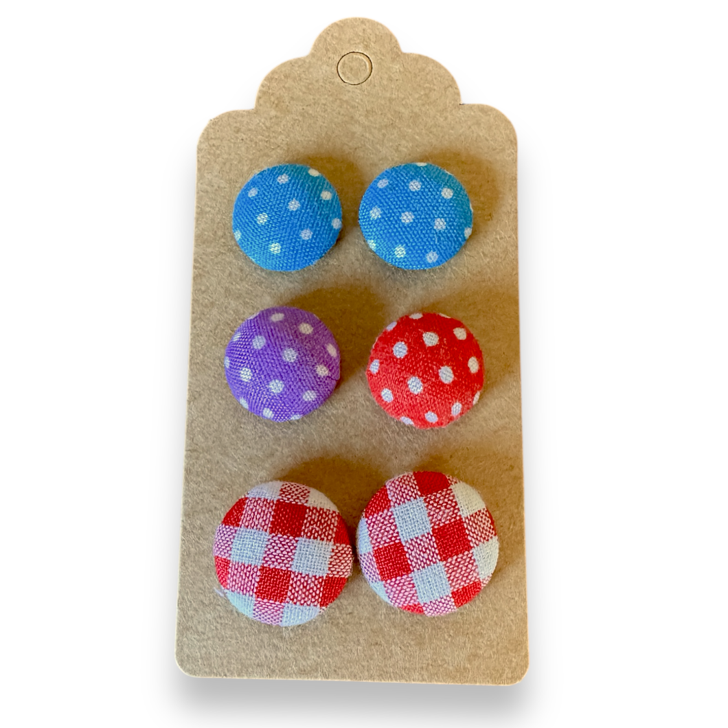 Upcycled fabric covered stud earrings with stainless steel posts - country brights