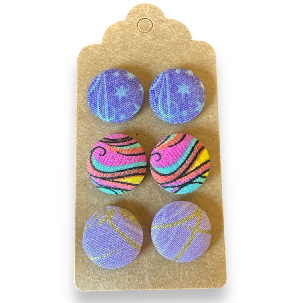 Upcycled fabric covered stud earrings with stainless steel posts - SET OF 3 pretties