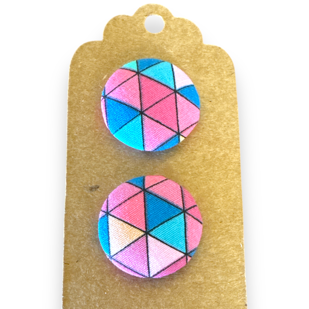 Upcycled fabric covered stud earrings with stainless steel posts - geometric pastels