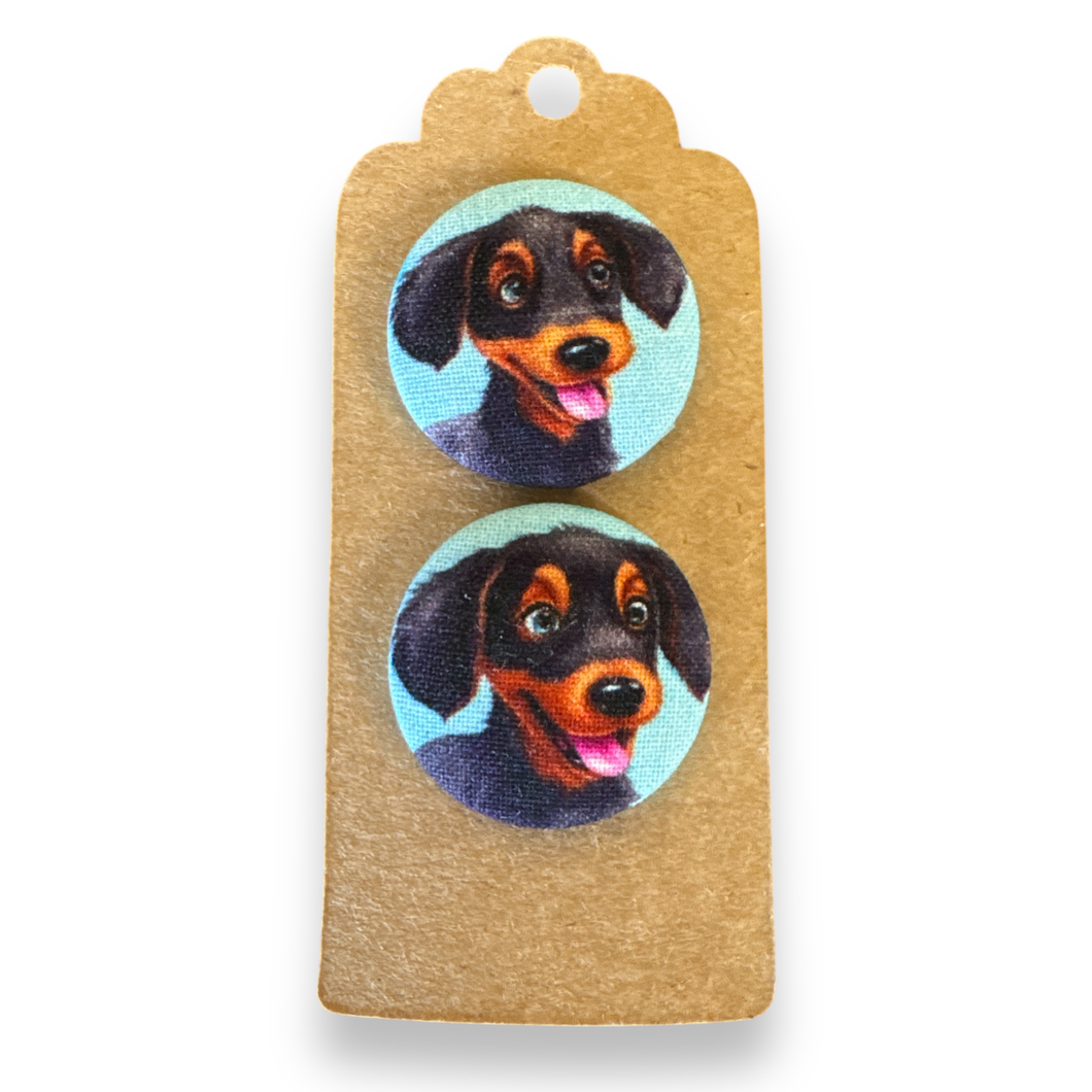Upcycled fabric covered stud earrings with stainless steel posts - dachshunds