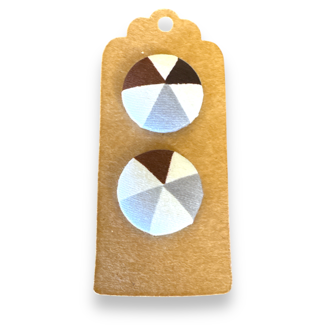 Upcycled fabric covered stud earrings with stainless steel posts - geometric browns