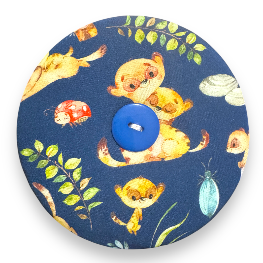 Upcycled double sided round padded playing card holder for kids or adults BABY MONKEYS